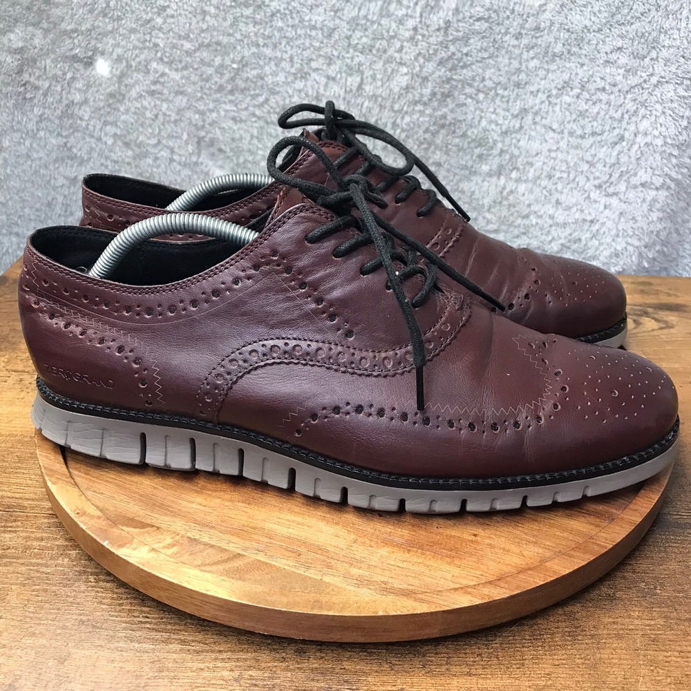 Cole Haan ZeroGrand Wingtip Oxford Mens 12M Burgundy Leather Brogue Dress Shoes